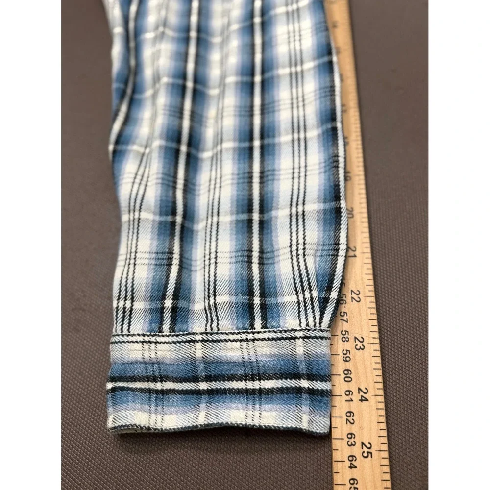 VTG Levis Mens XL Blue Plaid Flannel Button Down Shirt Metal Button 90s Grunge